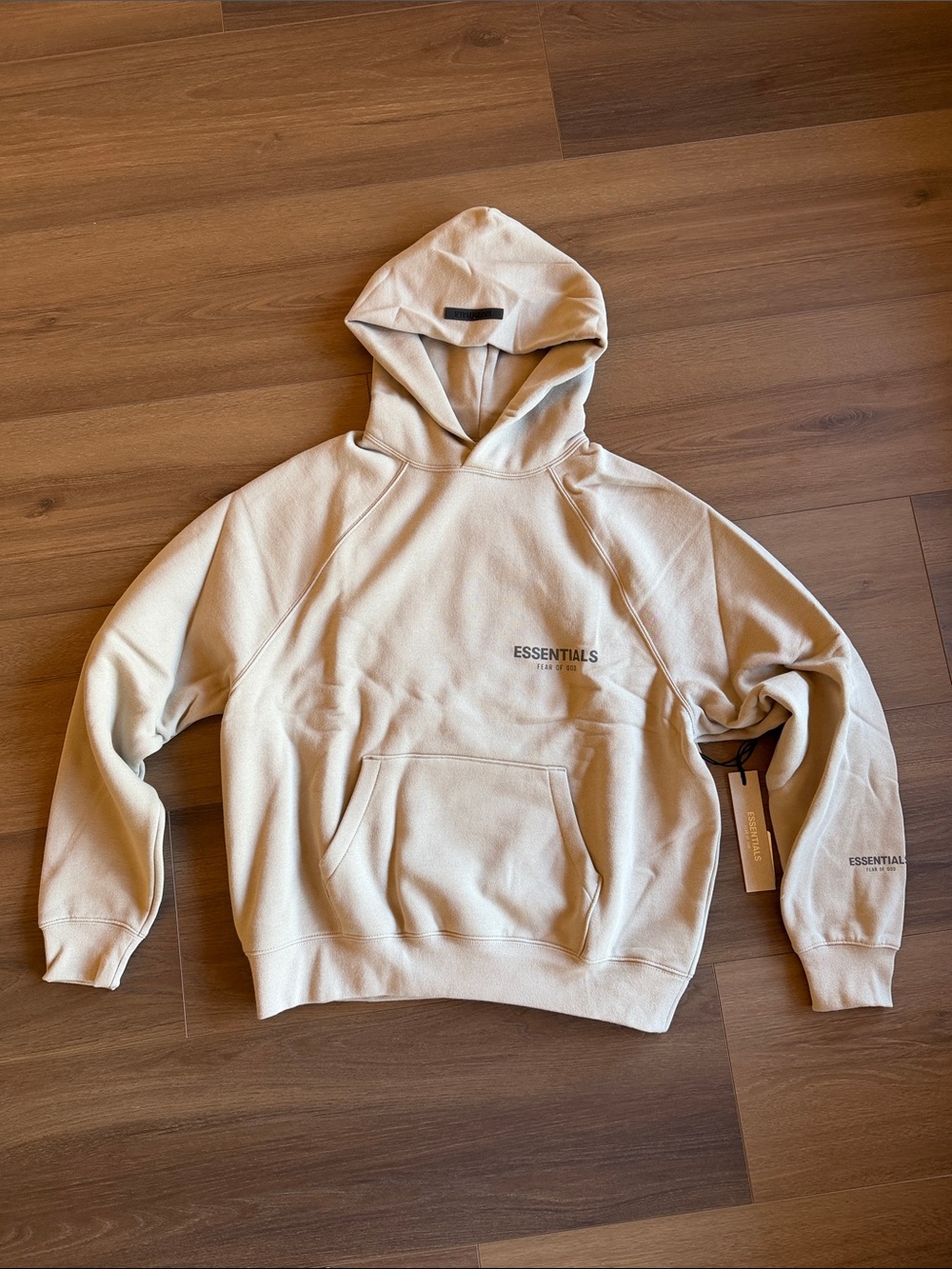 Essentials Men's Beige Cream Hoodie with Front Pocket